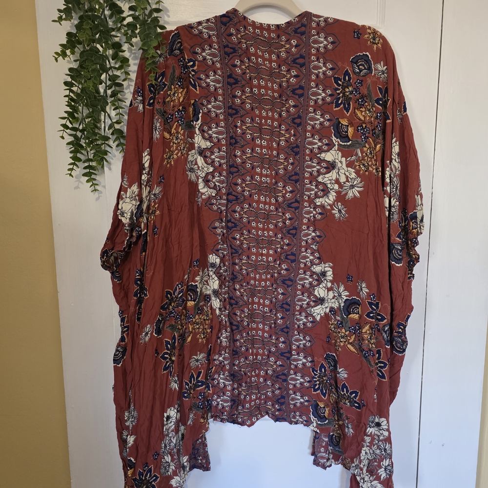 Angie Burnt Orange and Blue Floral Kimono - Picture 2 of 3